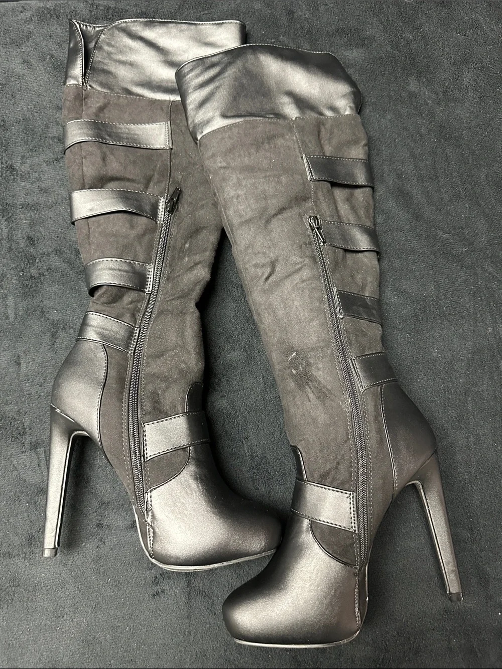 Women's Black Buckle-Accent High Heel Knee Boots Luxe by Justfab 7
